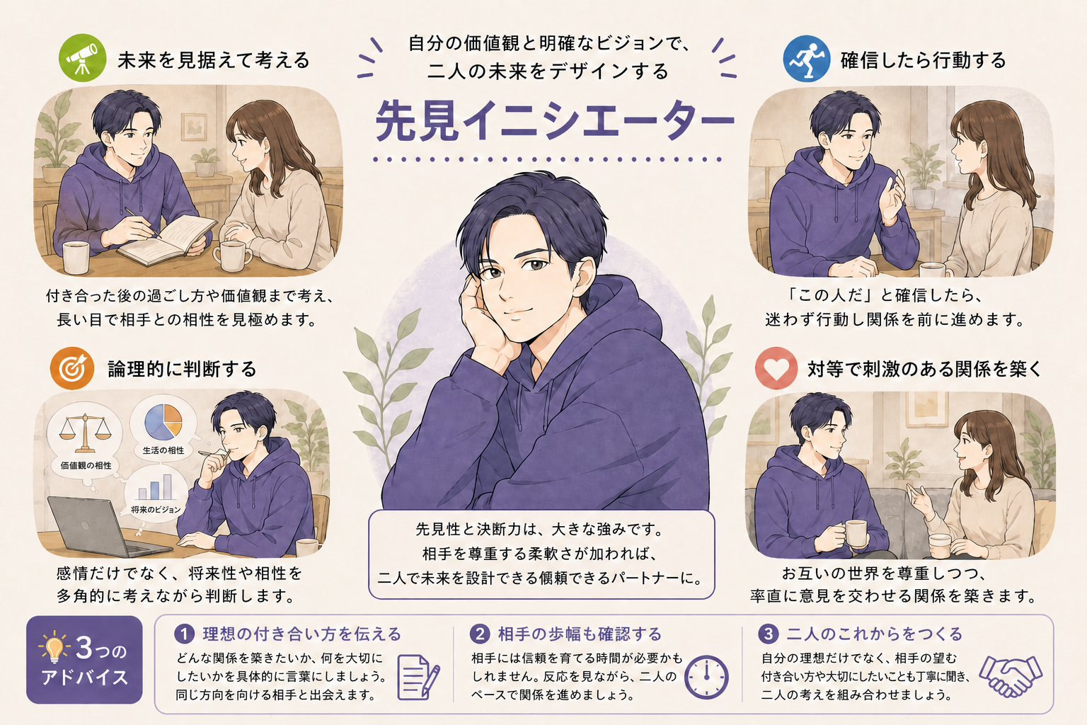 先見イニシエーターの恋活タイプ診断イラスト