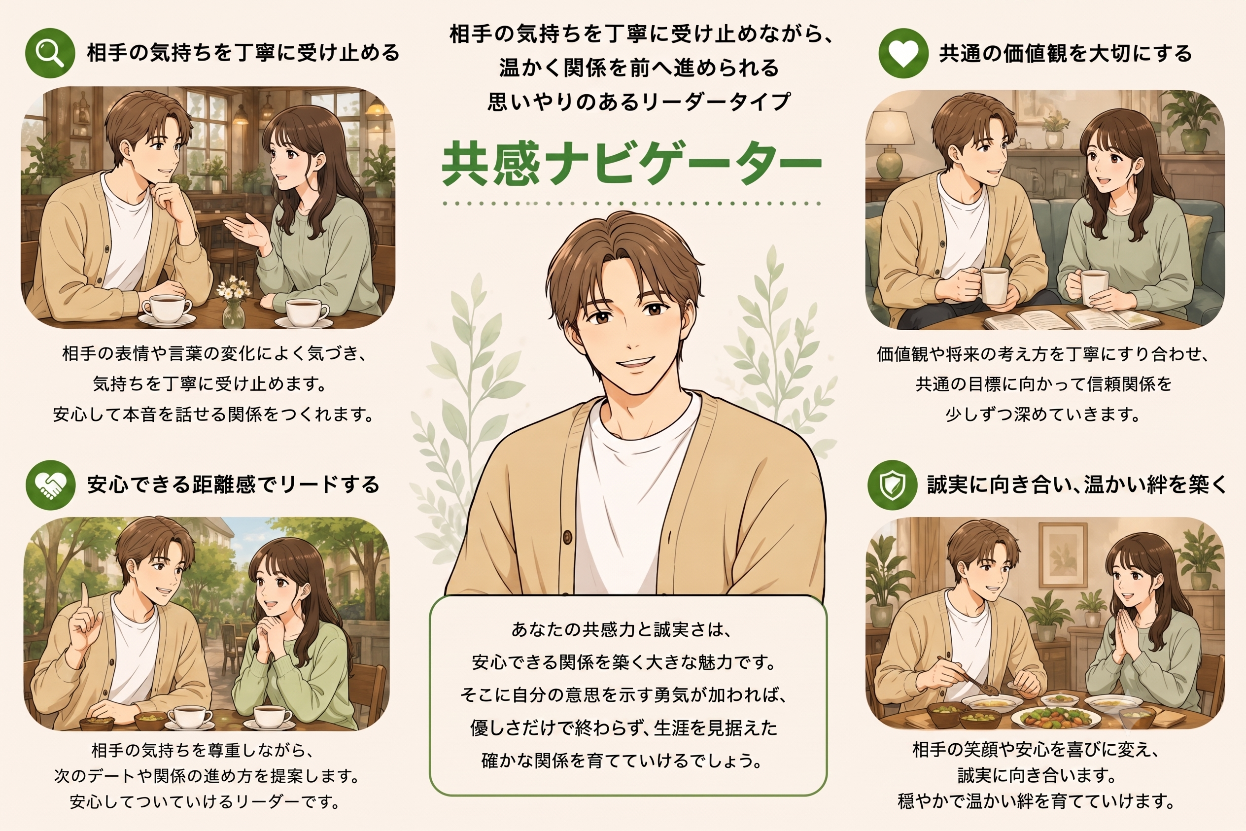 共感ナビゲーターの恋活タイプ診断イラスト