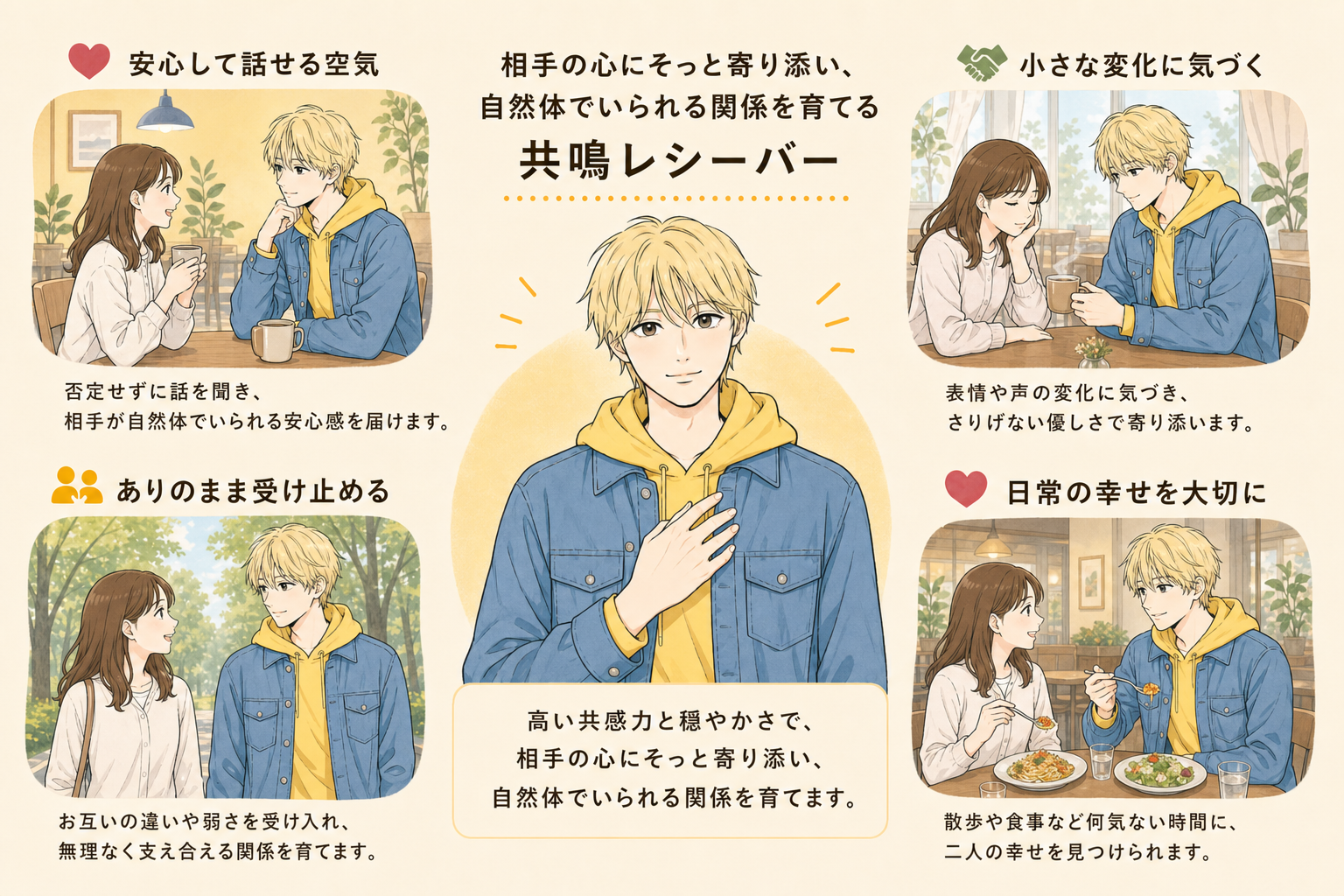 共鳴レシーバーの恋活タイプ診断イラスト