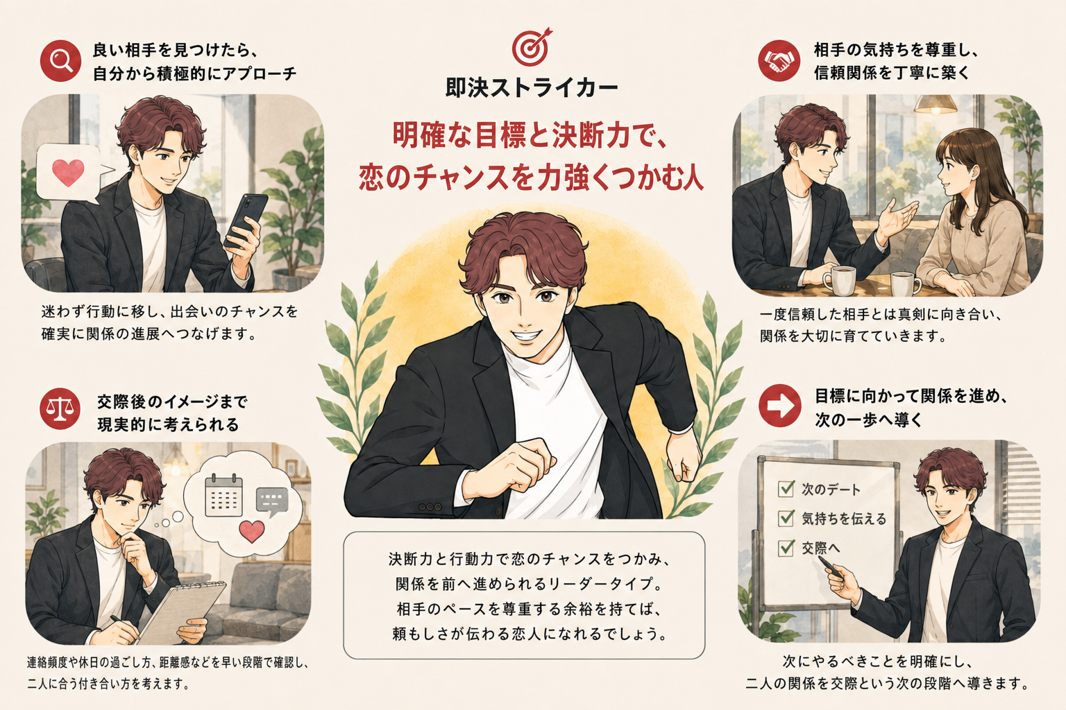 即決ストライカーの恋活タイプ診断イラスト