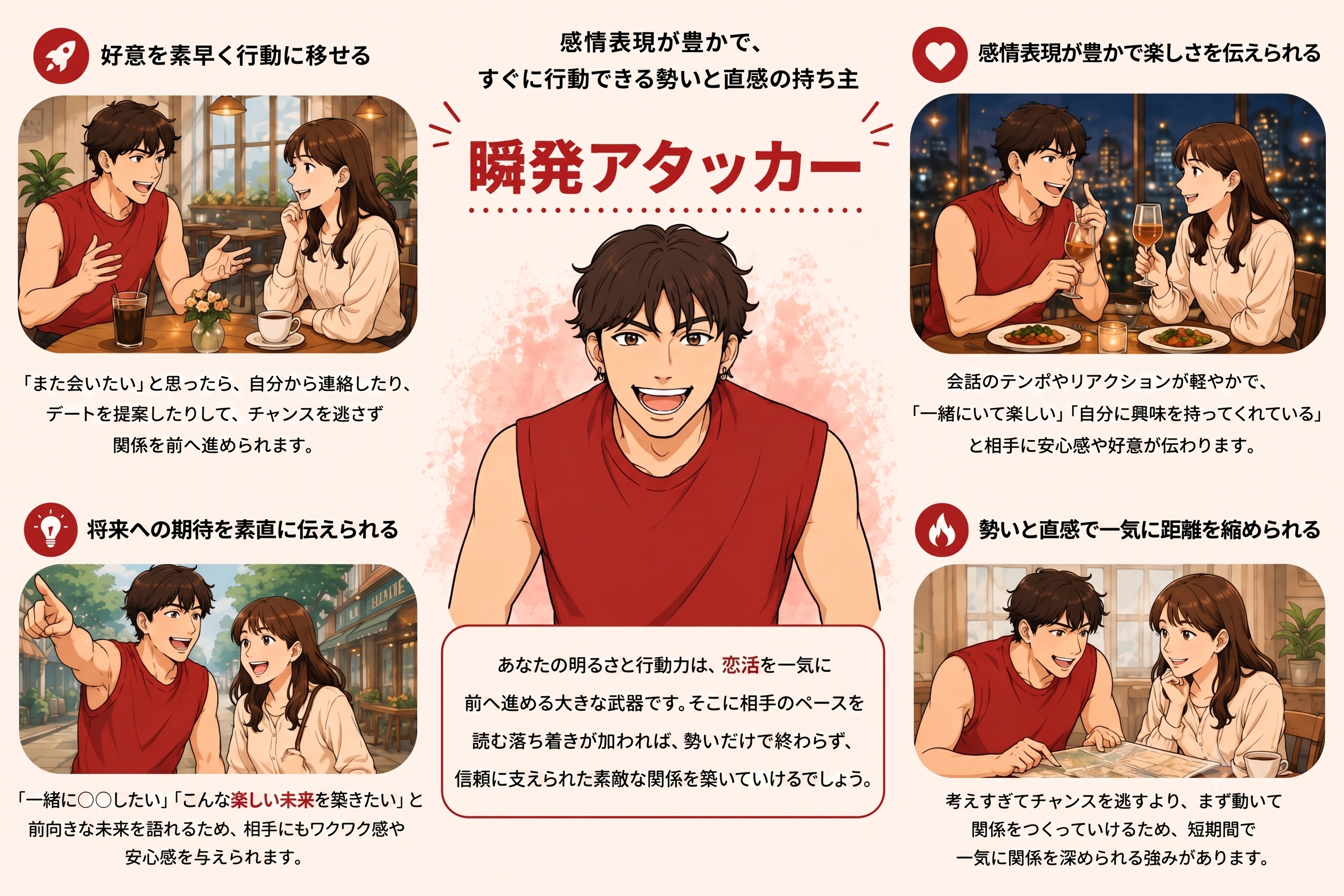瞬発アタッカーの恋活タイプ診断イラスト