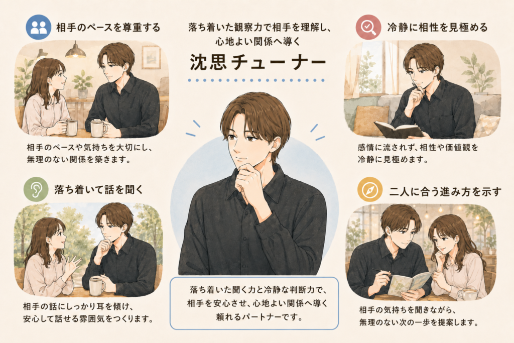 沈思チューナーの恋活タイプ診断イラスト